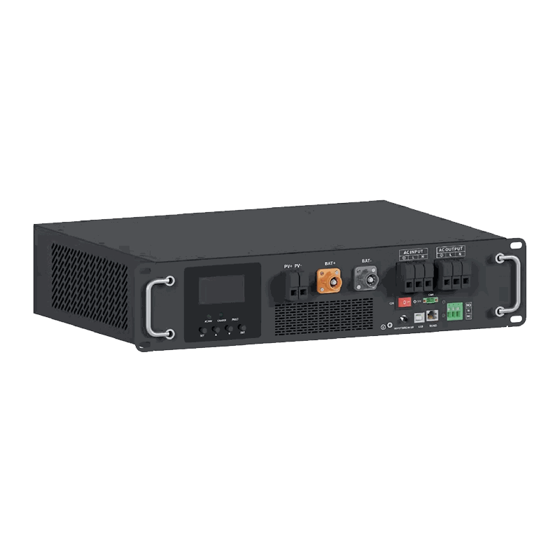 Rack-mounted energy storage inverter with terminals and display panel